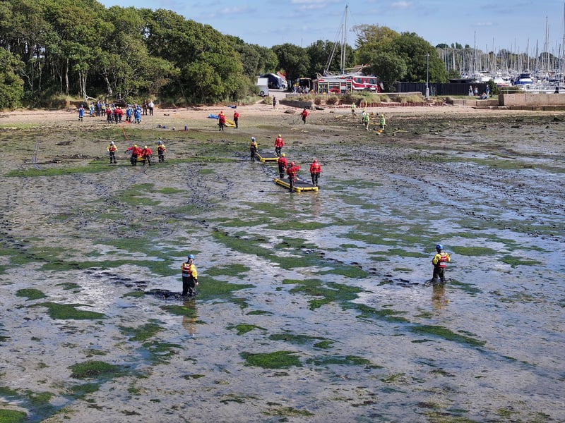 Both agencies worked together to rescue casualties from mud.