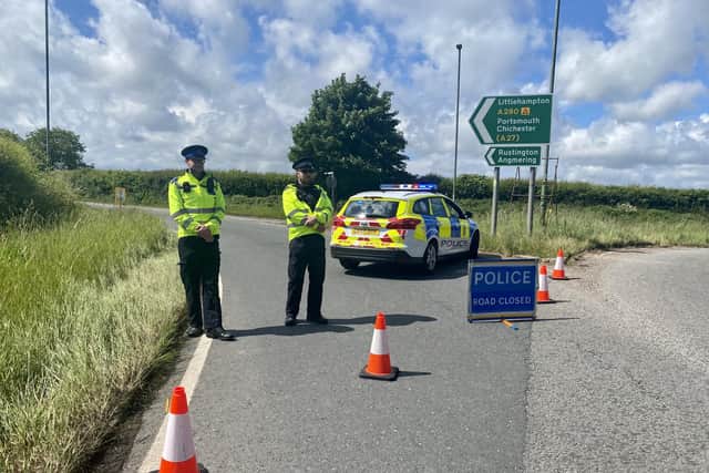 A280 Long Furlong was closed both ways, between Clapham and the Findon roundabout, for several hours after the collision. Photo: Eddie Mitchell