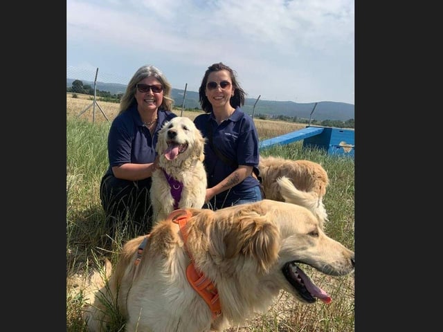 Lisa with dog behaviourist Burcn Tosun at The Garden