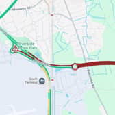 The A23 Airport Way to Gatwick Airport has been shut following a crash. Picture courtesy of the AA