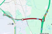 The A23 Airport Way to Gatwick Airport has been shut following a crash. Picture courtesy of the AA