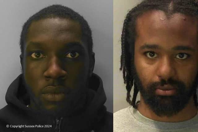 Adnan Mayanja, 26, of Walton Road, London, and Asher Robinson, 26, of Sherrard Road, London, appeared before Lewes Crown Court on 9 February after pleading guilty to offences in July 2023. Picture: Sussex Police