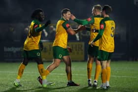 Horsham celebrate a goal in their home win over Kingstonian. Picture by Natalie Mayhew, ButterflyFootie