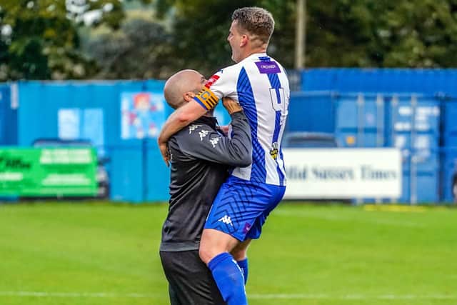 Martin Dynan and captain Byron Napper celebrate a goal | Picture: Ray Turner