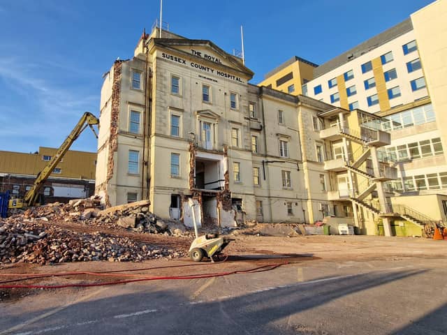 The old Royal Sussex County Hospital building's partial demolition has dramatically changed how it looks.