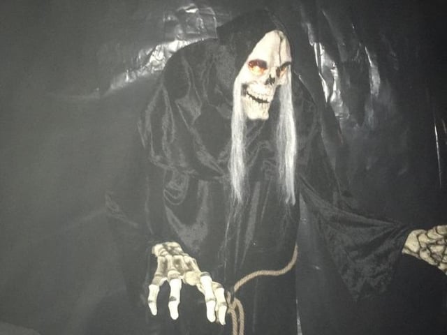 Hallowe'en at Rose Walk in Goring, complete with red eyes and swirling mist