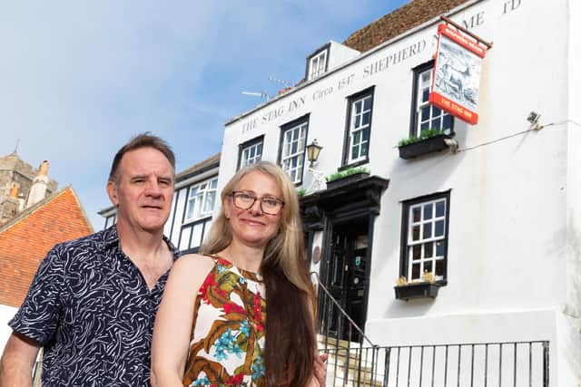 Stag landlord and landlady Nick and Nicole outside the historic Old Town pub