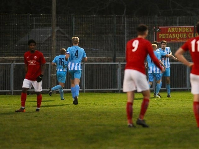 Action from Arundel FC's 2-1 win at home to Worthing United in the SCFL division one