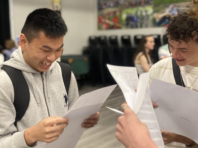 Students receiving their results.