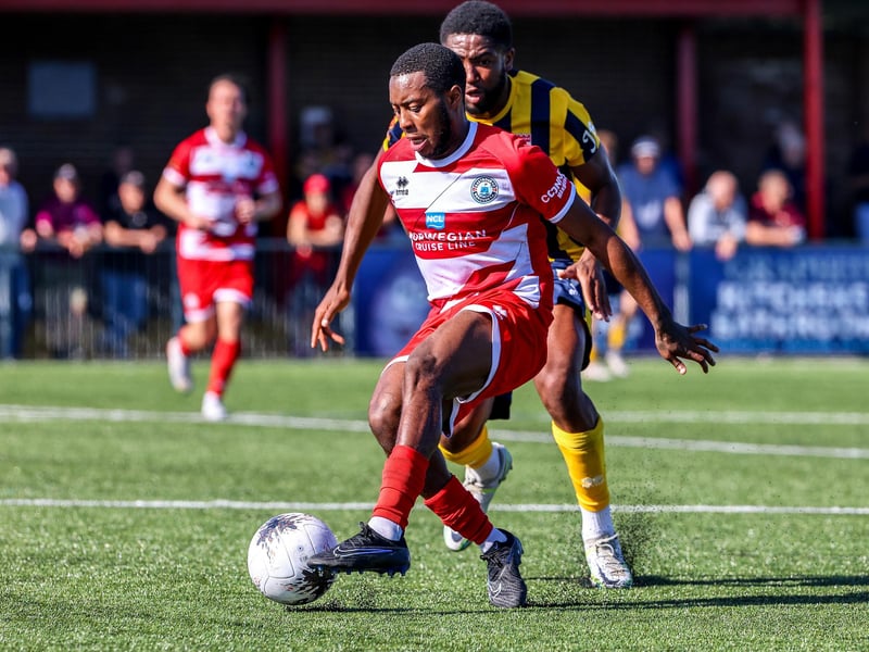 Action from Bath City's 2-1 win at Eastbourne Borough