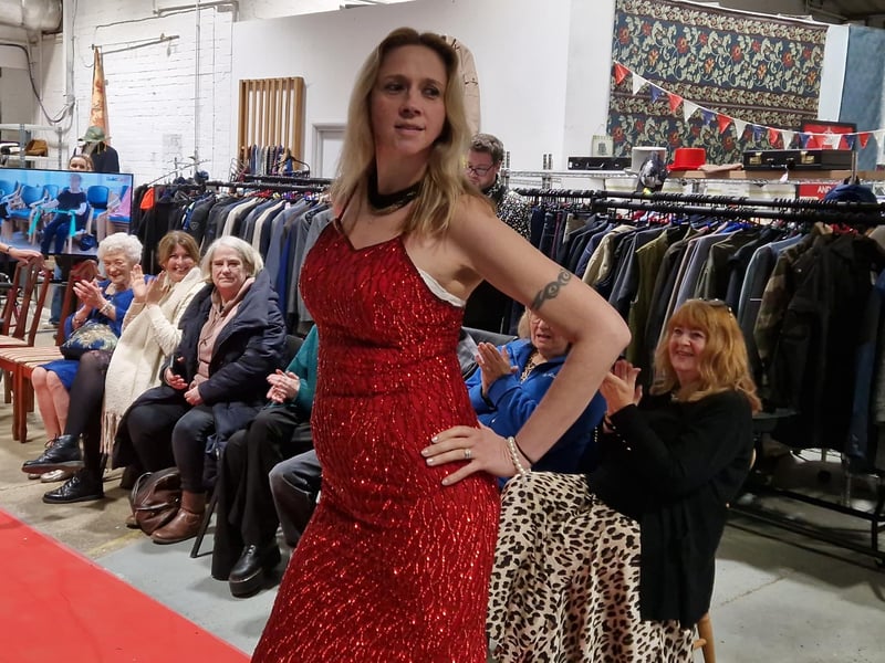 Jo, volunteer co-ordinator, wore a red sequinned dress priced £8.50