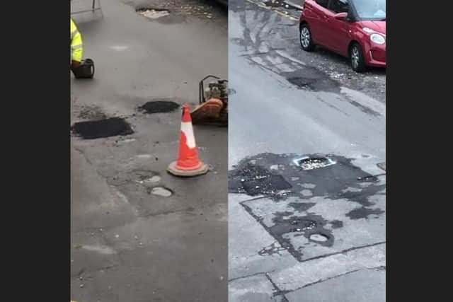 Belmore Road (Left: New patch on January 5 / Right: The hole with white spray paint is the same hole a few days later on January 10)