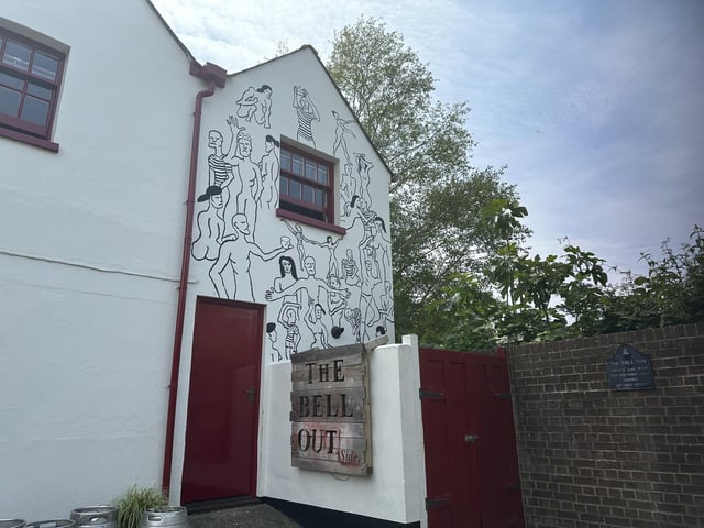One of several new pieces introduced as part of this year's street art festival, this piece, by local artist Sam McGann , can be found near the Bell Inn pub.