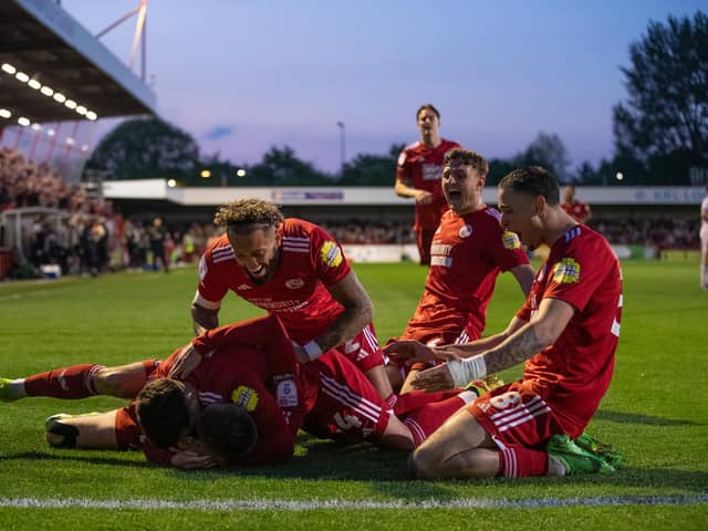 Laurence Maguire reminded fans the job is only half done after Crawley Town beat MK Dons 3-0 in the first-leg of the League Two play-off semi final.  Photo: Eva Gilbert Photography