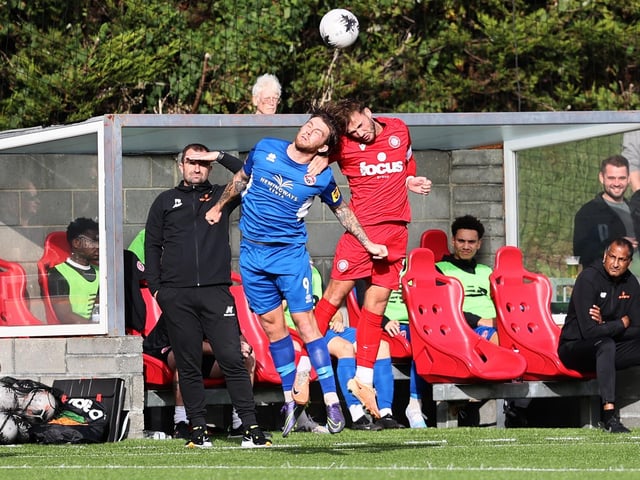 National League South action at Woodside Road between Worthing and Truro City