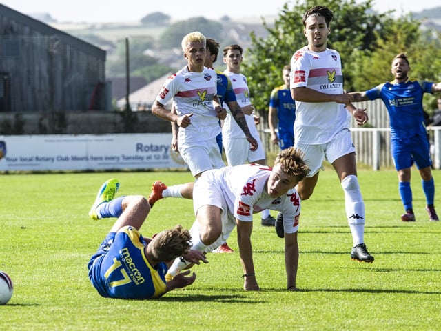 Action from the pre-season friendly between Peacehaven & TYelscombe FC and Lewes FC, July 2023