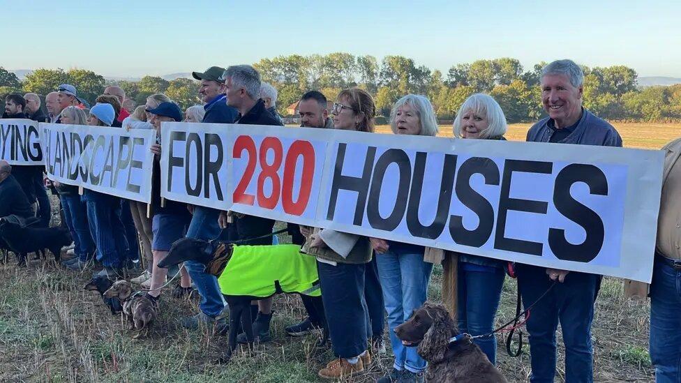 Protestors at the site