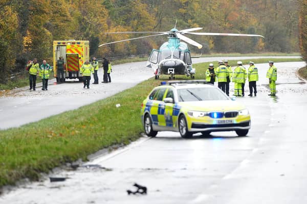 The A24 is closed both ways between the Findon and Washington roundabouts and an air ambulance has landed at the scene. Photo: Freelance