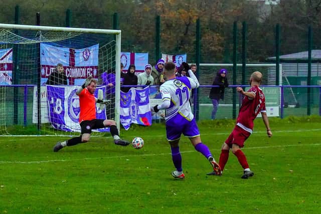 Haywards Heath go for goal in their 4-4 draw with Little Common | Picture: Ray Turner