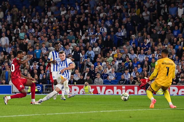Brighton continued their fine goal-scoring form with a 4-0 win over local rivals Crawley Town, who ended the match with ten men after a fiery Carabao Cup tie. (Photo by GLYN KIRK/AFP via Getty Images)