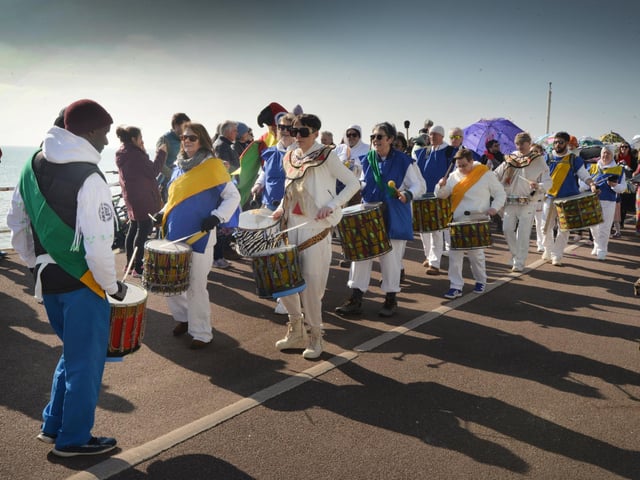 The Umbrella Parade on March 2 2025, which is part of Fat Tuesday. Photo taken at the start of the parade on St Leonards seafront.