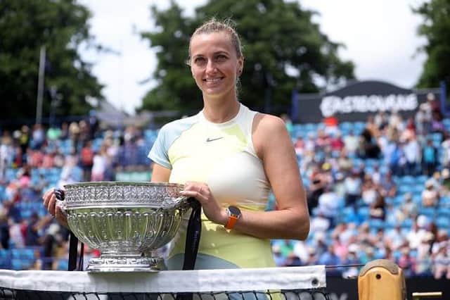 Petra Kvitova clinched the Eastbourne singles title for the first time with a dominant straight-sets victory over defending champion Jelena Ostapenko