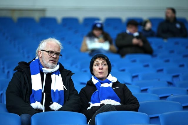 Brighton and Hove Albion fans look on prior to the Premier League match between Brighton and Hove Albion and Burnley at Amex Stadium on December 16, 2017.