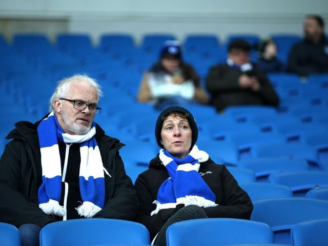 Brighton and Hove Albion fans look on prior to the Premier League match between Brighton and Hove Albion and Burnley at Amex Stadium on December 16, 2017.