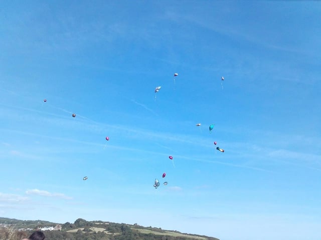The event in memory of Phoebe. Balloons released in the air