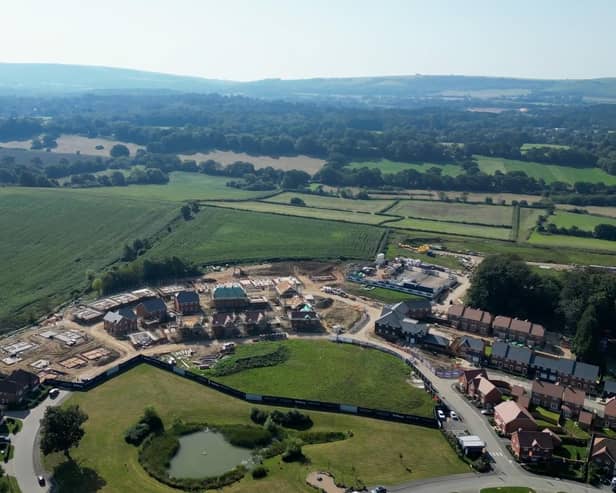 An aerial view of Bellway Homes' new development at Abingworth Fields, Thakeham