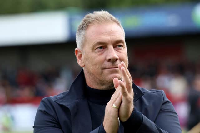 Crawley Town manager Scott Lindsey said he was ‘proud’ of his players for their performance against Stockport County.  Photo: Stephen Lawrence/Telephoto Images