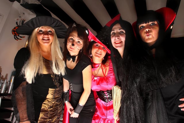 HOR 311007 " Scissor Sisters " staff in halloween fancy dress. L to R Emily Rafferty, Chanelle Black, Emma Rogers Martina Day and Jen Bradstock. DM