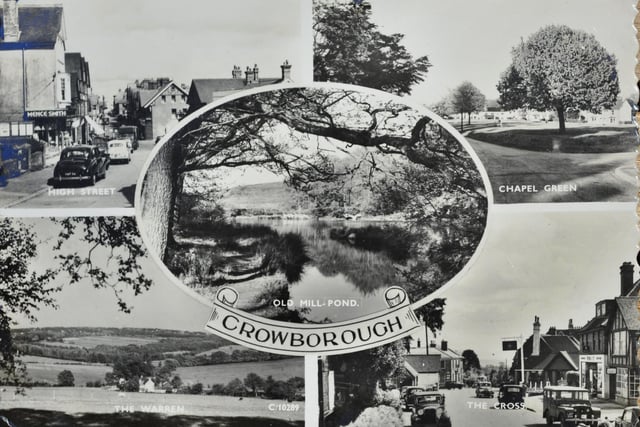 Crowborough postcard featuring Old Mill Pond