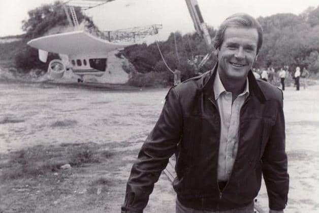 Roger Moore filming A View To A Kill at Amberley Museum