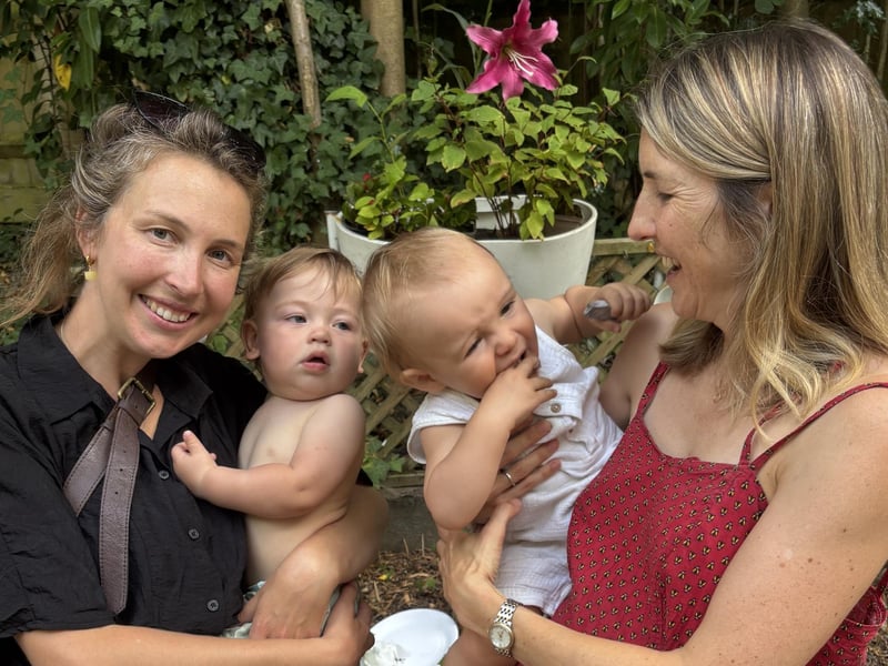 Hannah and Becky with the day's youngest visitors Jeremy and Cosmo