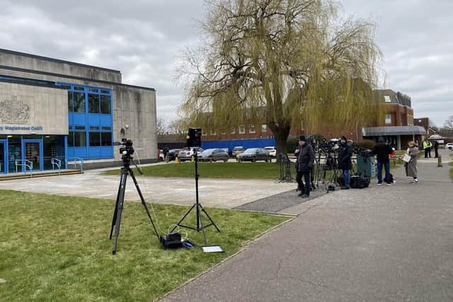 The scene outside Crawley Magistrates' Court earlier