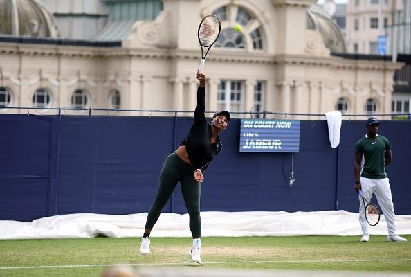 23-times Grand Slam champion Serena Williams in action on the practice courts at Devonshire Park