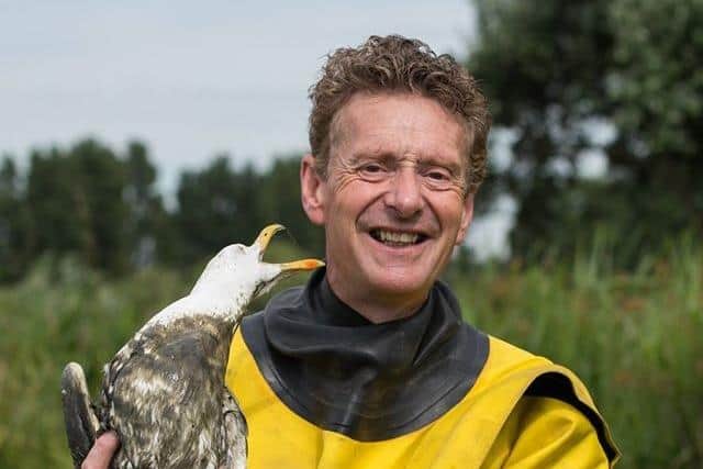 Wadars senior animal rescue officer Billy Elliott with a rescued a gull at Brooklands  Park in Worthing