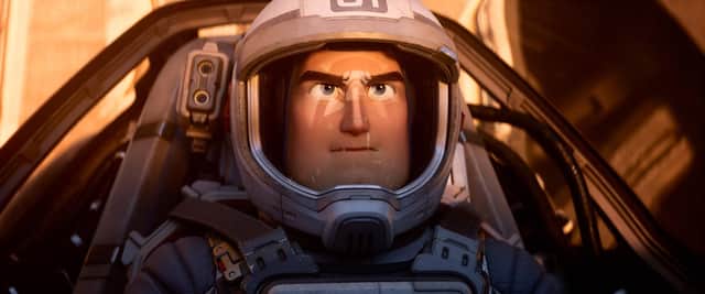 Undated film still handout from Lightyear. Pictured: Buzz Lightyear (voiced by Chris Evans). PA Feature SHOWBIZ Film Reviews. Picture credit should read: PA Photo/Disney/Pixar. All Rights Reserved. WARNING: This picture must only be used to accompany PA Feature SHOWBIZ Film Reviews.