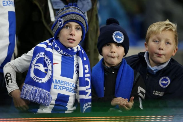 Brighton & Hove Albion fans look on prior to the Premier League match between Brighton & Hove Albion and Arsenal FC at American Express Community Stadium on December 26, 2018.
