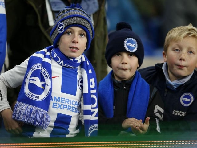 Brighton & Hove Albion fans look on prior to the Premier League match between Brighton & Hove Albion and Arsenal FC at American Express Community Stadium on December 26, 2018.