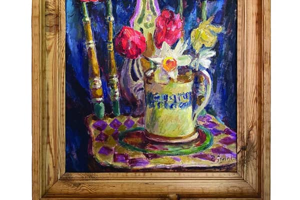 Duncan Grant (1885-1978), Chair with Flowers. Still Life, oil on canvas.