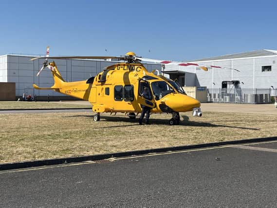 The air ambulance by The Crumbles in Eastbourne. Picture from Sussex News and Pictures