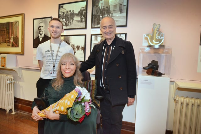 Sir Tony Robinson presenting National Lottery Awards Heritage Winner Esther Fox with her award at Hastings Museum on October 20 2023. Also in the photograph is Jack Guy, Creating for Change fellow.
