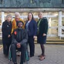 Zane Gbangbola’s father Kye (centre) pictured with Green Party Councillors Zoe Nicholson (Leader of LDC), Imogen Makepeace, Emily O’Brien and campaigner Liz Mansfield