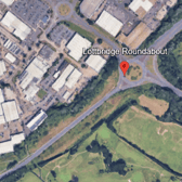 A2290 Lottbridge Drove is partially blocked northbound, before the A22 Highfield Link at Lottbridge roundabout. Photo: Google Earth