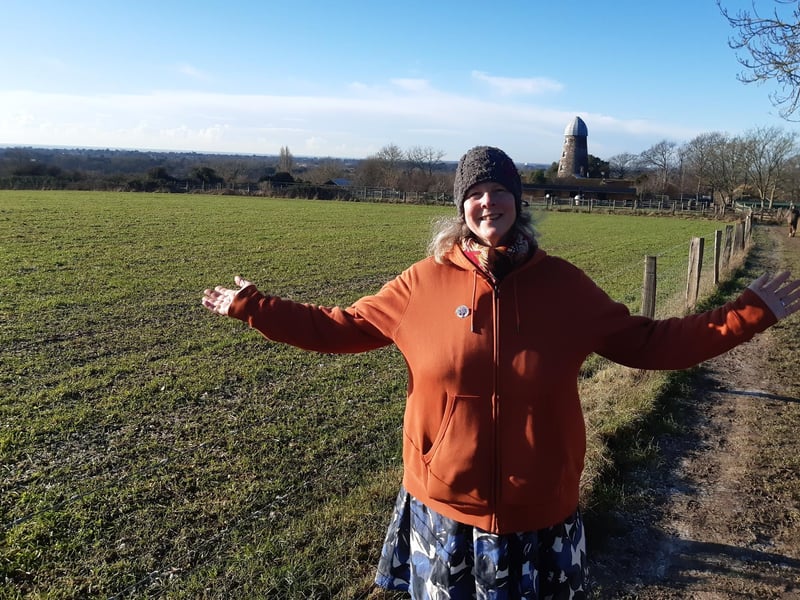 Enjoying the view on the circular walk from Ferring to Highdown Hill and Angmering, with a pub stop halfway