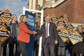 Liberal Democrat leader Ed Davey with Chichester candidate Jessica Brown-Fuller. Photo: Connor Gormley.