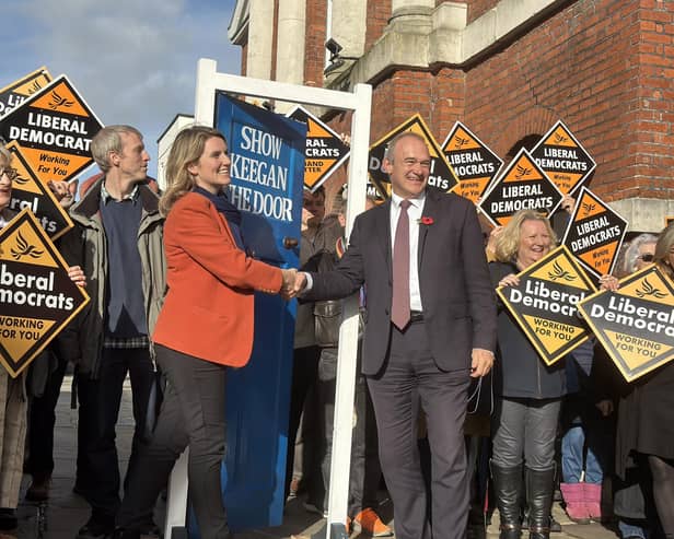 Liberal Democrat leader Ed Davey with Chichester candidate Jessica Brown-Fuller. Photo: Connor Gormley.