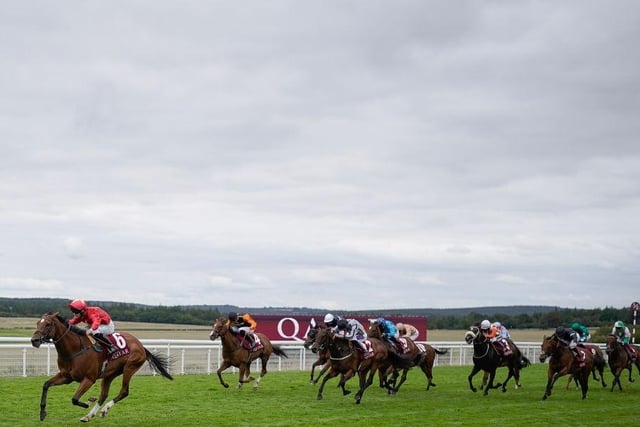CHICHESTER, ENGLAND - AUGUST 04: Jason Hart riding Highfield Princess win The King George Qatar Stakes at Goodwood Racecourse on August 04, 2023 in Chichester, England. (Photo by Alan Crowhurst/Getty Images):Action from Friday's racing at Glorious Goodwood 2023